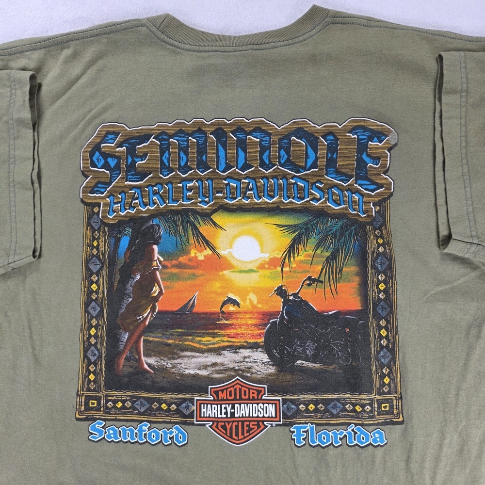 Harley Davidson Seminole Harley Sanford Florida Shirt Men 2XL Green Girl Beach